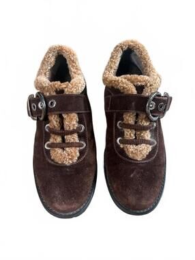 Stuart Weitzman Brown Suede Heeled Shoes with Shearling Lining Size 8.5